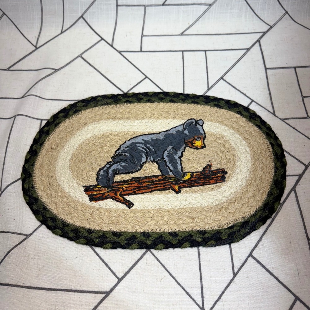 Earth Rugs Bear Cub Jute Rug 10x15 Tan Green Braided Oval Placemat OPP-116